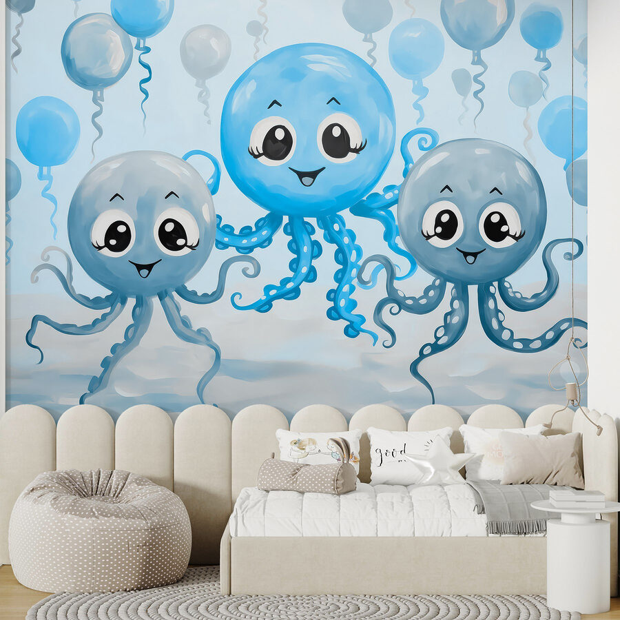 Groep octopussen met ballonnen