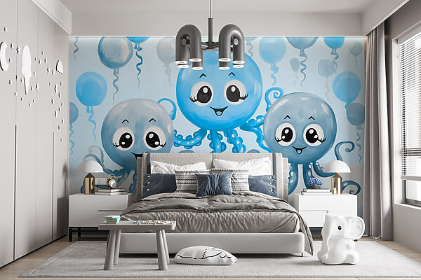 Groep octopussen met ballonnen Groep octopussen met ballonnen