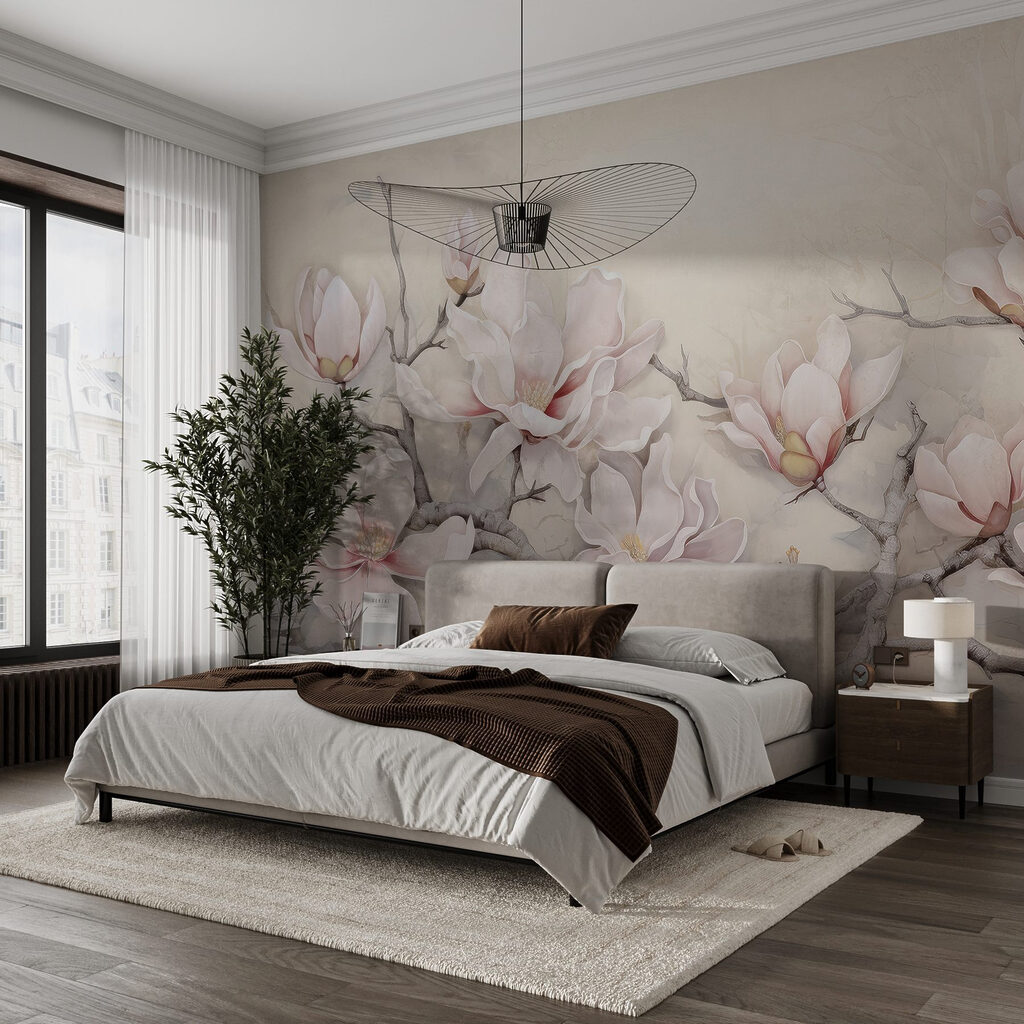 Painting of flowers on a branch