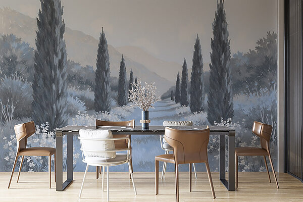 Landscape with trees and flowers