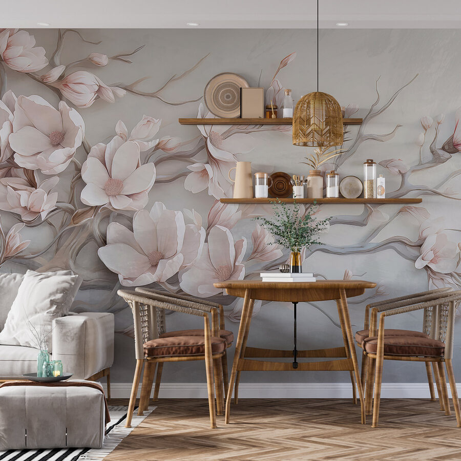 Schilderij van bloemen op een muur