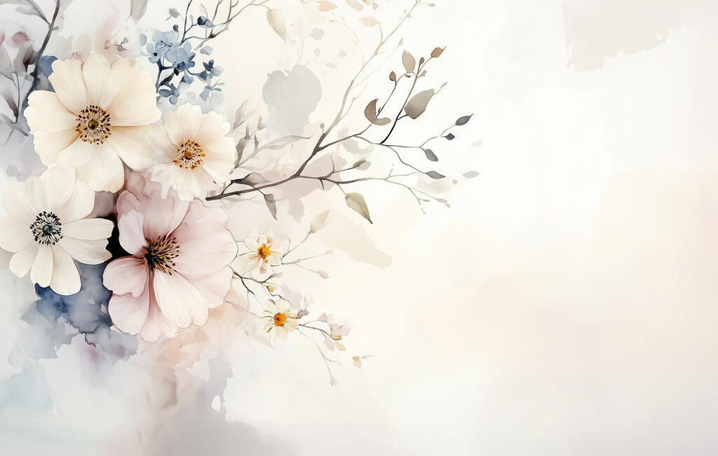 Schilderij van bloemen op een witte achtergrond Schilderij van bloemen op een witte achtergrond