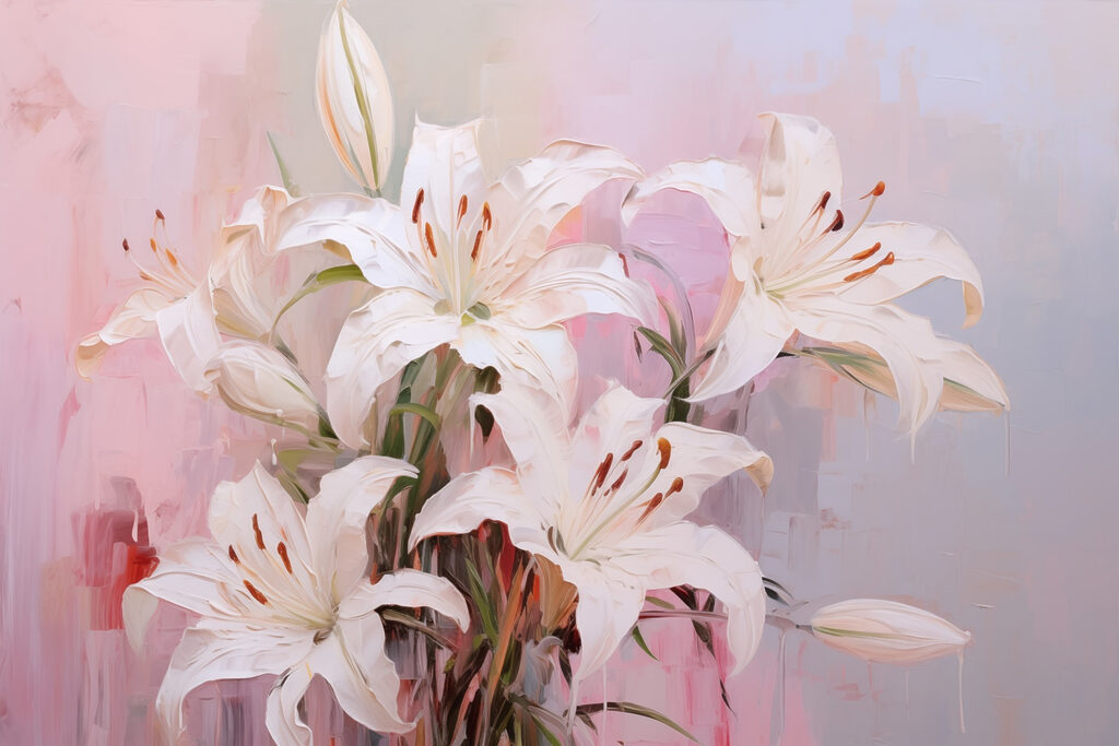 Schilderij van witte bloemen Schilderij van witte bloemen