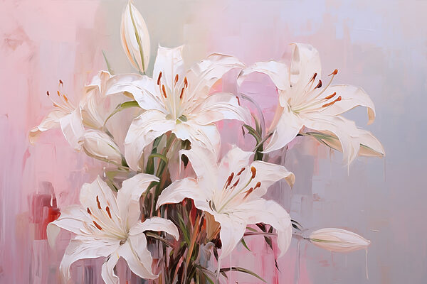 Schilderij van witte bloemen Schilderij van witte bloemen
