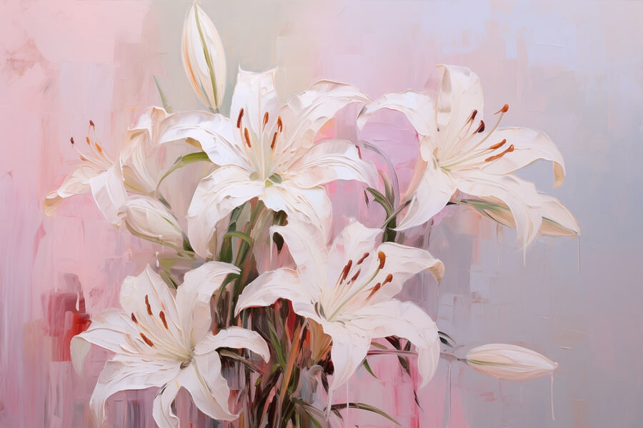 Schilderij van witte bloemen Schilderij van witte bloemen