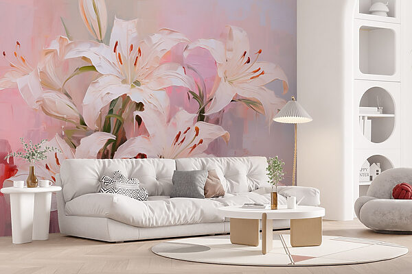 Schilderij van witte bloemen Schilderij van witte bloemen
