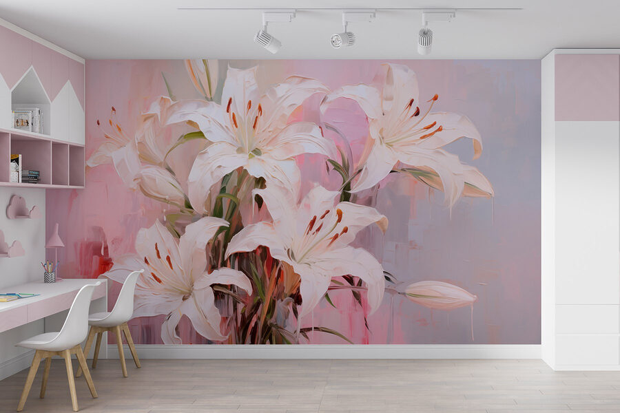 Schilderij van witte bloemen Schilderij van witte bloemen