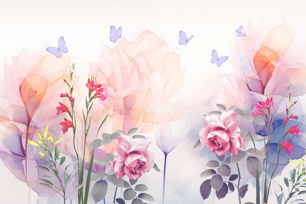 Groep bloemen met vlinders Groep bloemen met vlinders