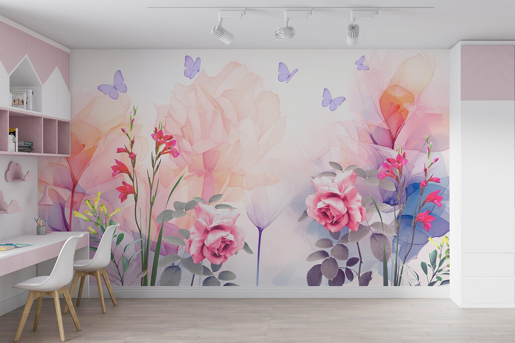 Group of flowers with butterflies