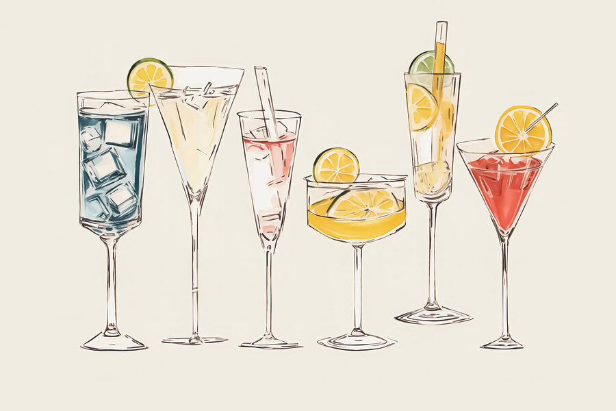 Groep verschillend gekleurde drankjes
