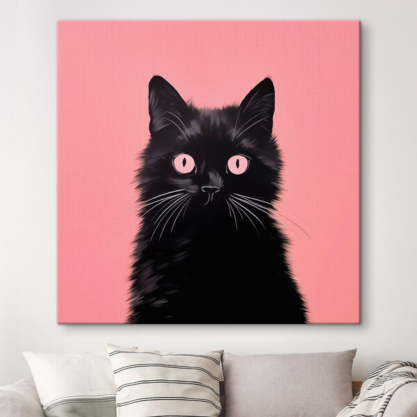 Zwarte kat met roze ogen Canvas Schilderijen Zwarte kat met roze ogen