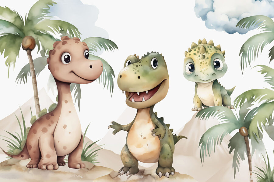 Groep dinosaurussen staand op rotsen
