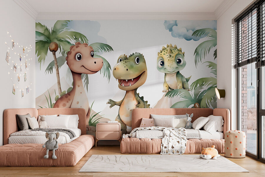 Groep dinosaurussen staand op rotsen