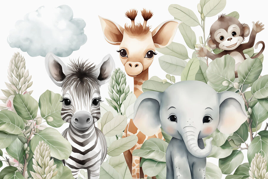 Groep dieren met bladeren