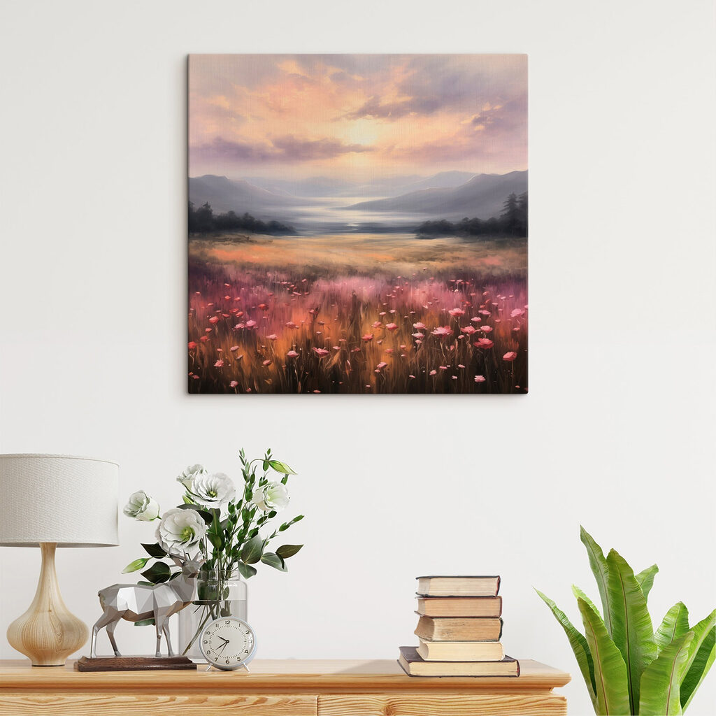 Field of flowers with mountains in the background Field of flowers with mountains in the background