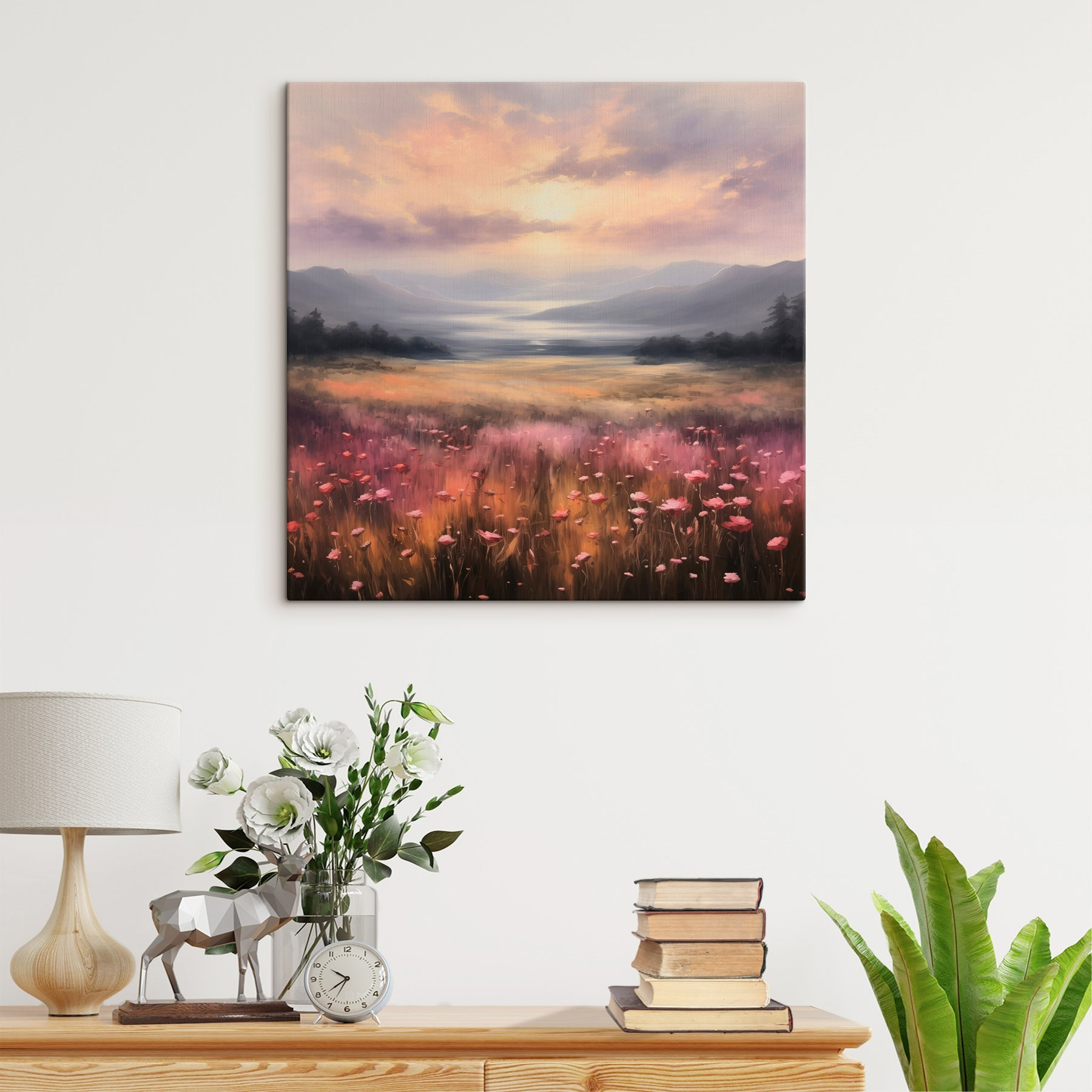 Field of flowers with mountains in the background Field of flowers with mountains in the background