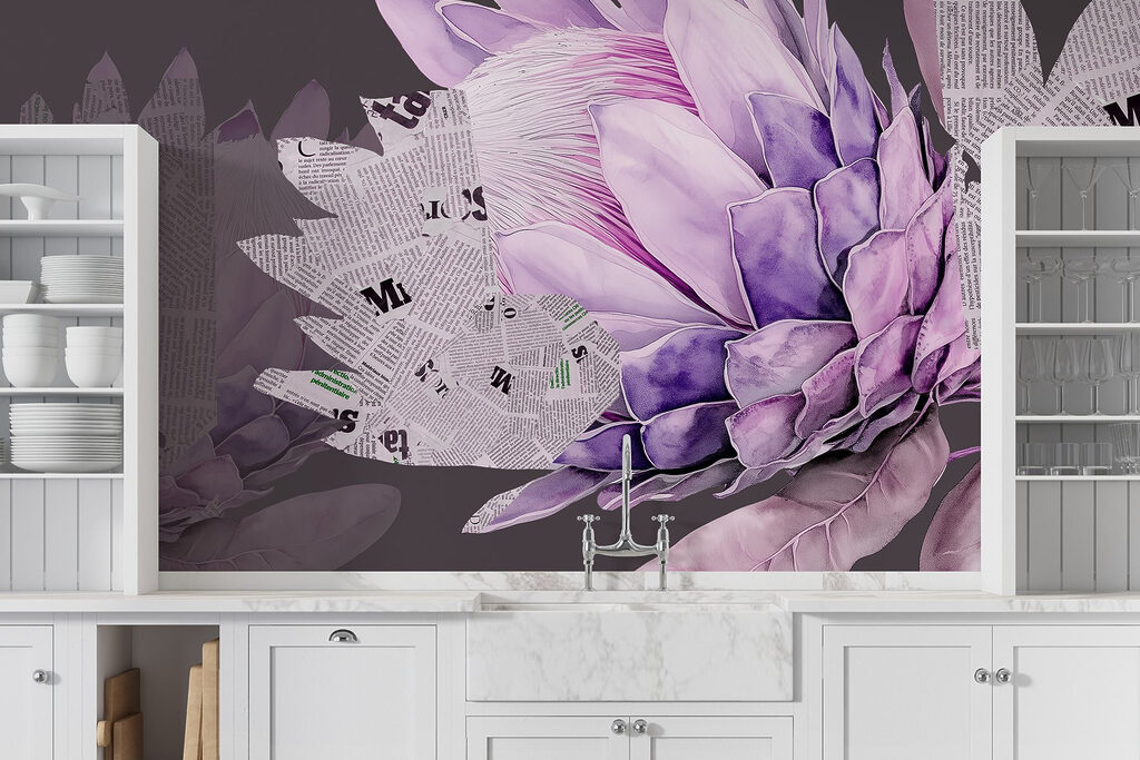 Purple flower with newspaper Purple flower with newspaper