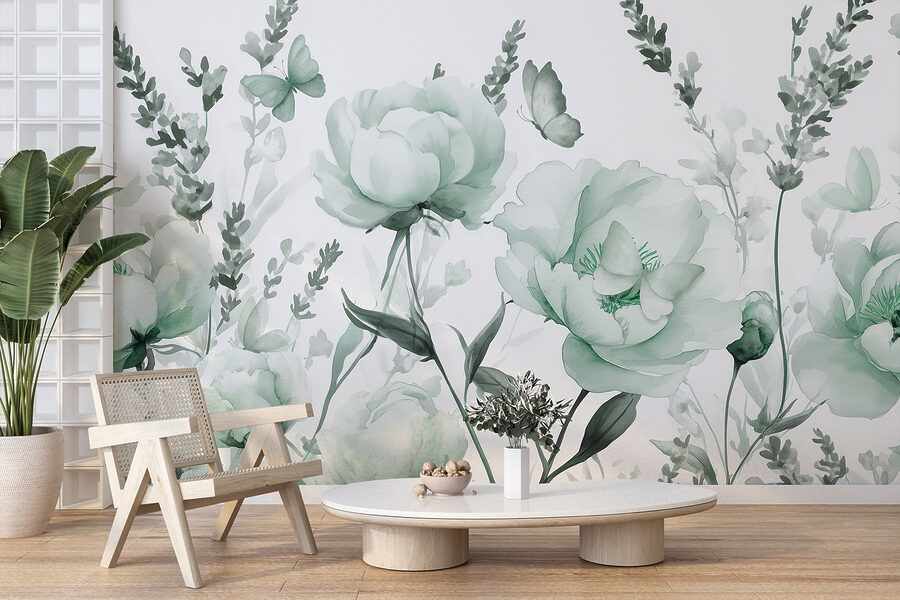 Delicate bloemen in zachtgroene tinten