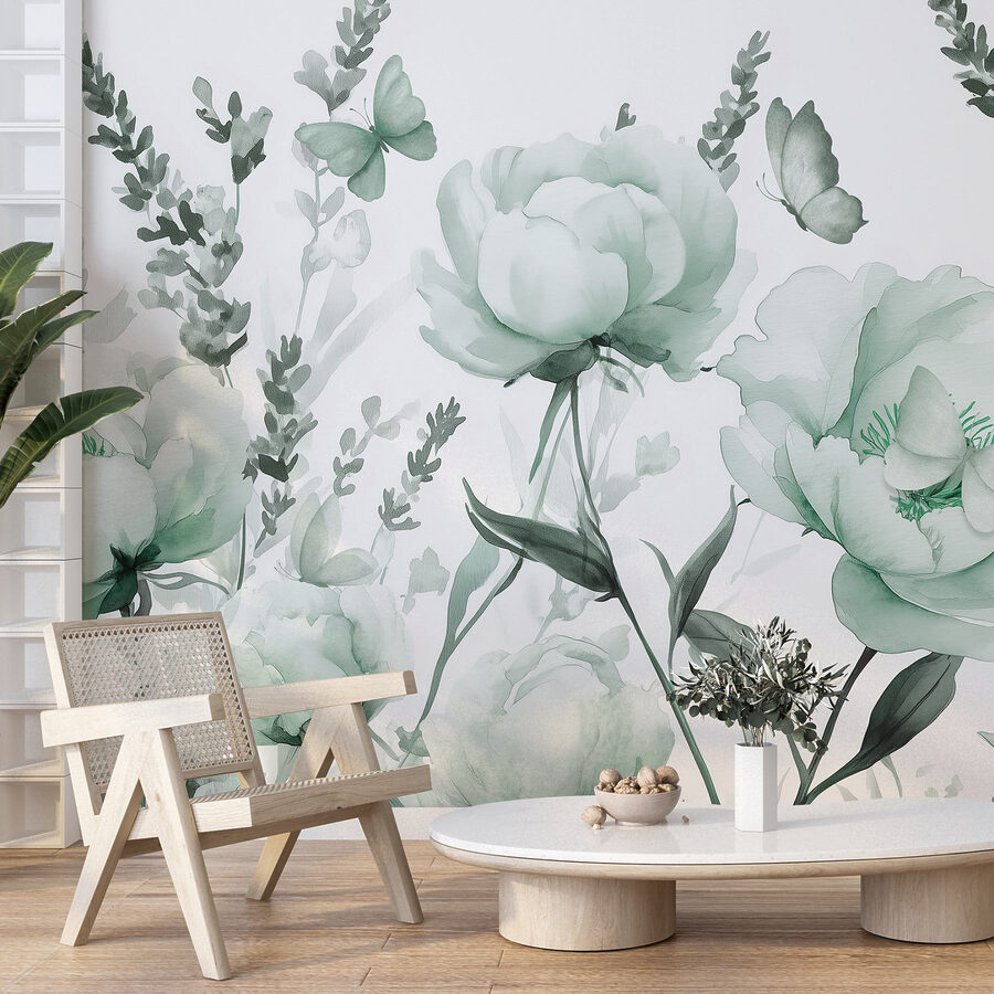 Delicate bloemen in zachtgroene tinten