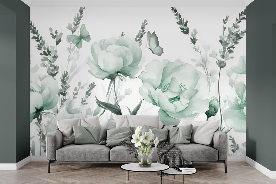Delicate bloemen in zachtgroene tinten