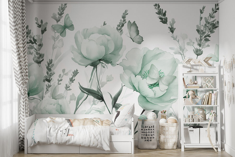 Delicate bloemen in zachtgroene tinten