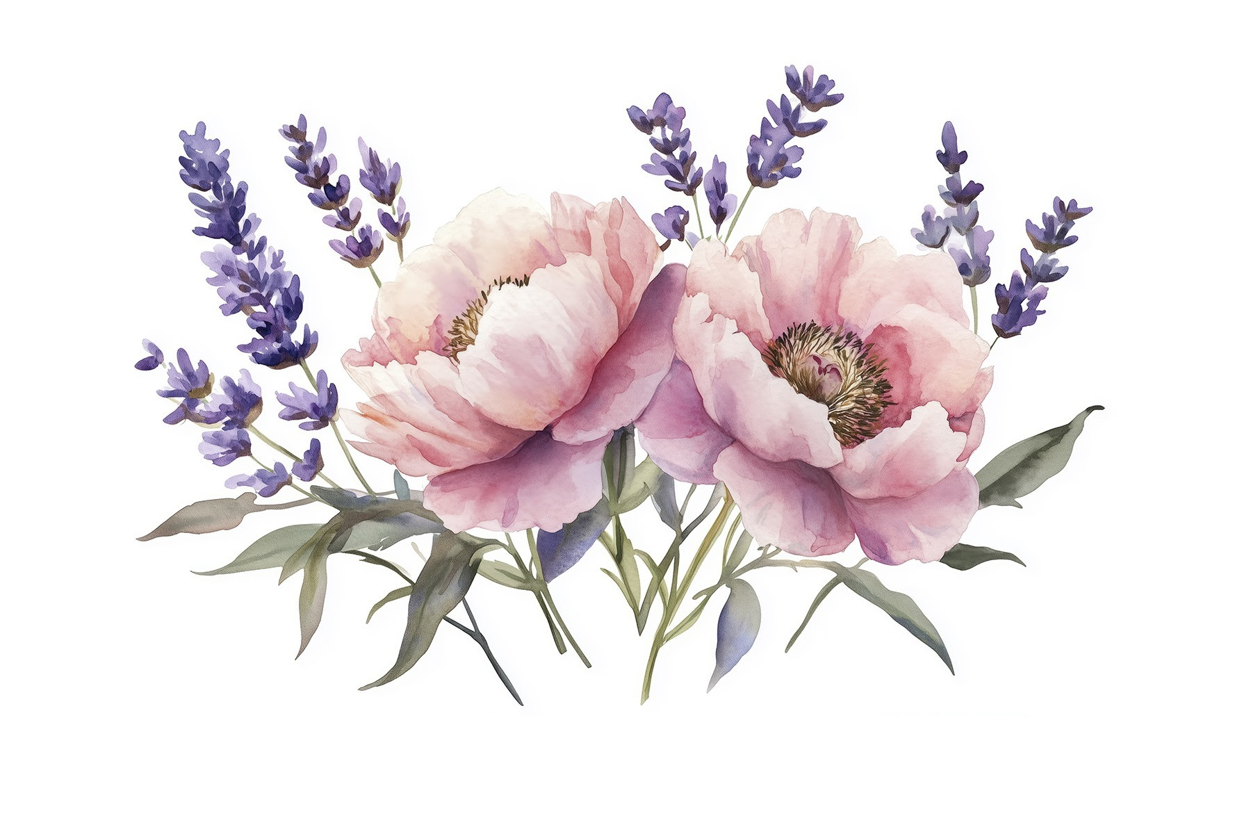 Watercolor of flowers and leaves