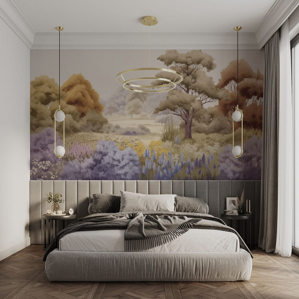 Landscape with trees and flowers Landscape with trees and flowers