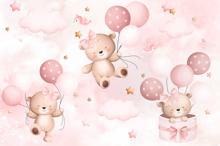 Groep teddyberen die ballonnen vasthouden