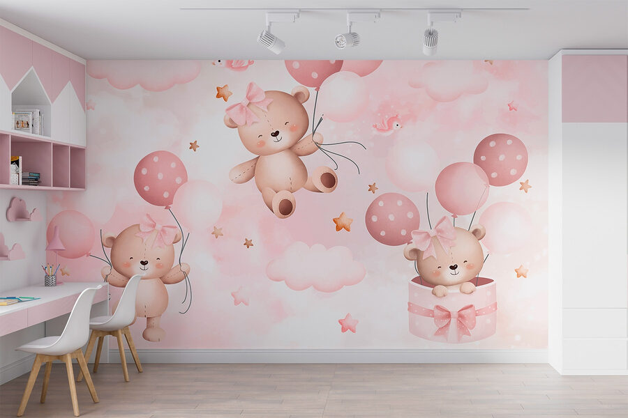 Groep teddyberen die ballonnen vasthouden