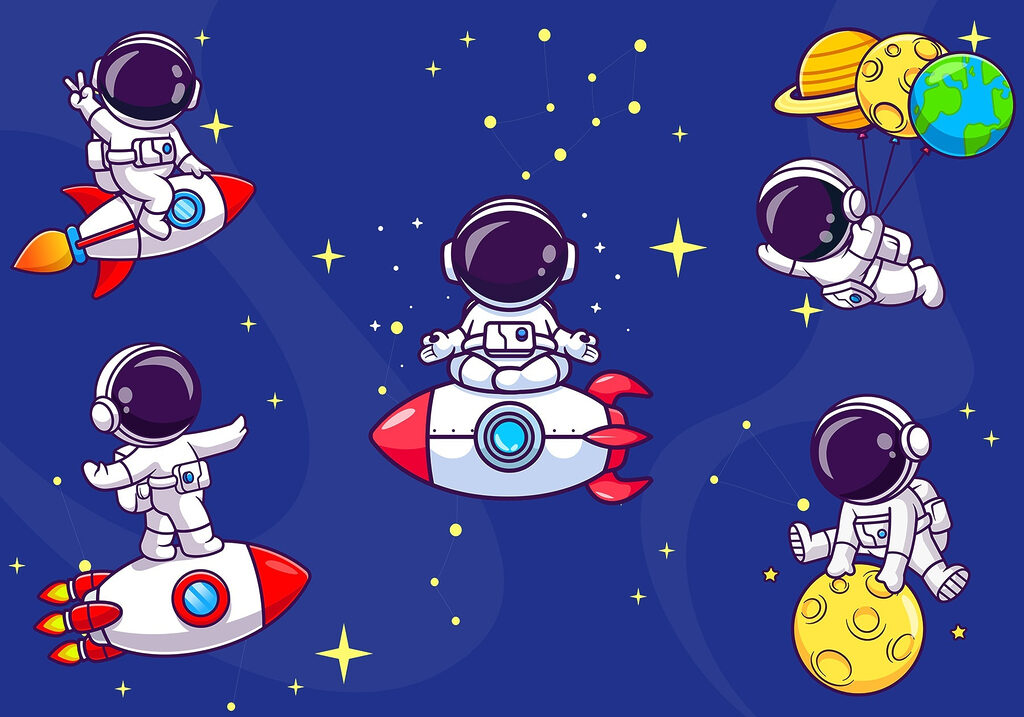 Cartoon astronaut in de ruimte Cartoon astronaut in de ruimte