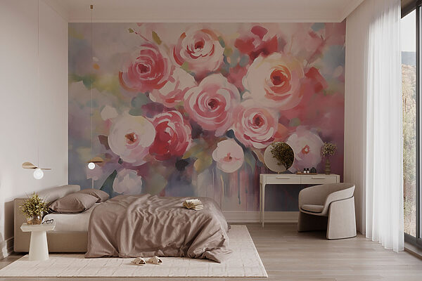 Schilderij van bloemen op een wit oppervlak Schilderij van bloemen op een wit oppervlak