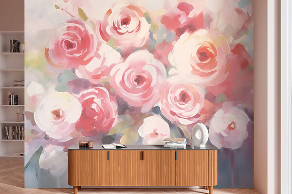 Schilderij van bloemen op een wit oppervlak Schilderij van bloemen op een wit oppervlak