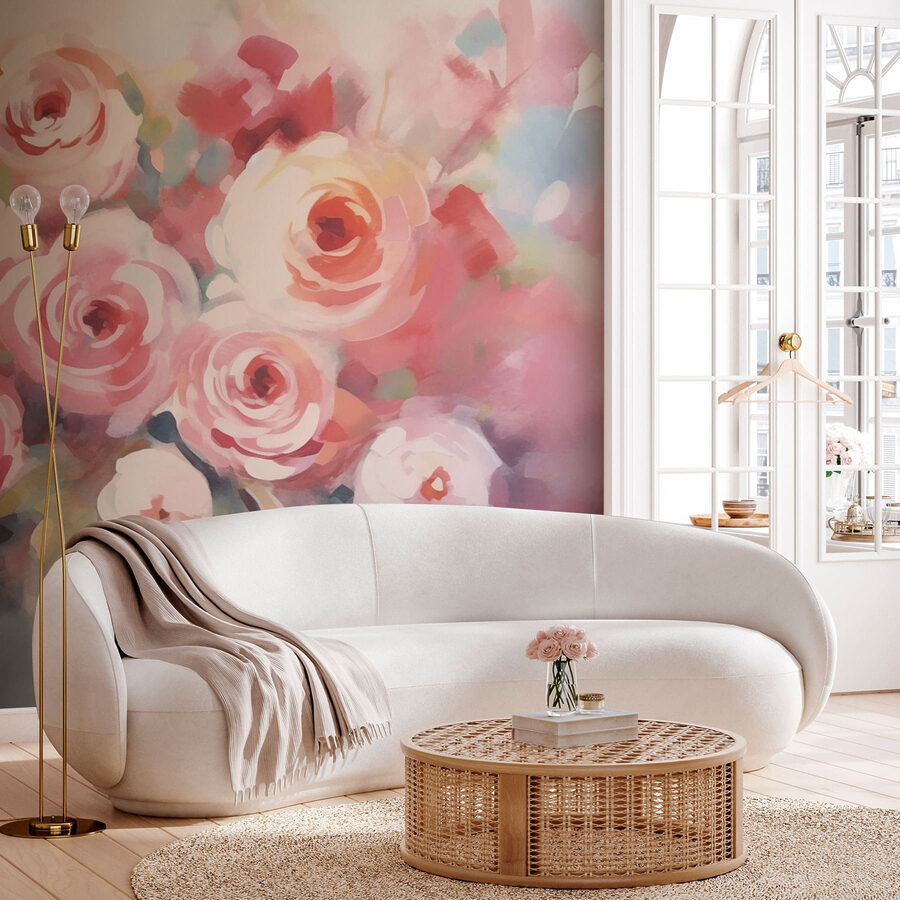 Schilderij van bloemen op een wit oppervlak