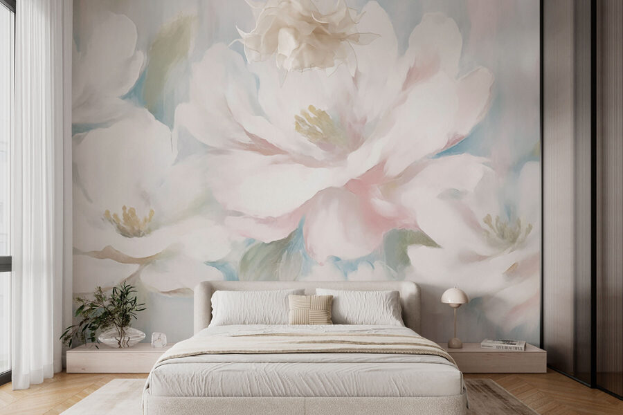 Schilderij van witte bloemen