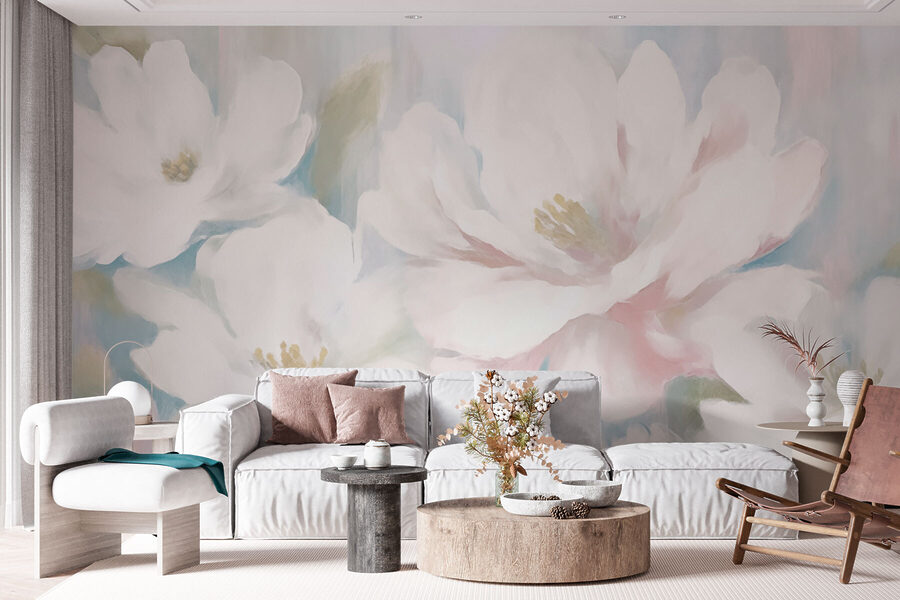 Schilderij van witte bloemen