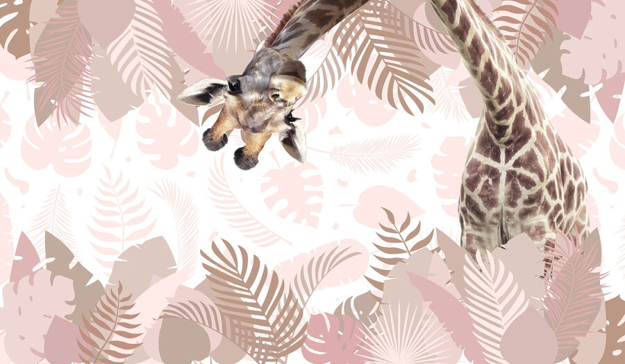 Giraffe met een patroon van bladeren