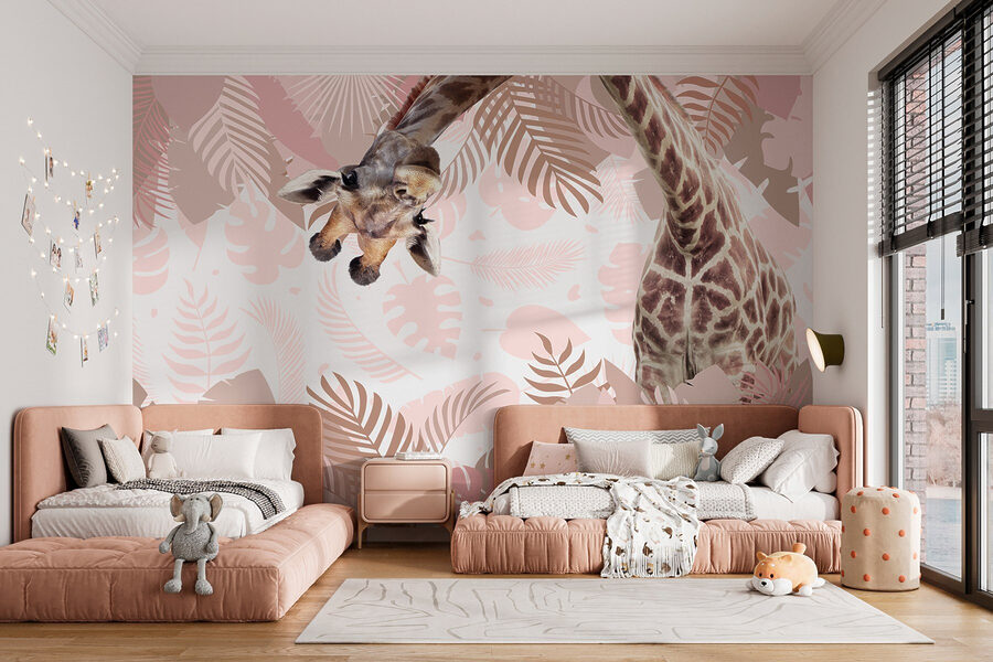 Giraffe met een patroon van bladeren