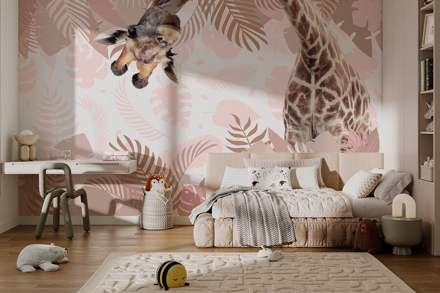 Giraffe met een patroon van bladeren