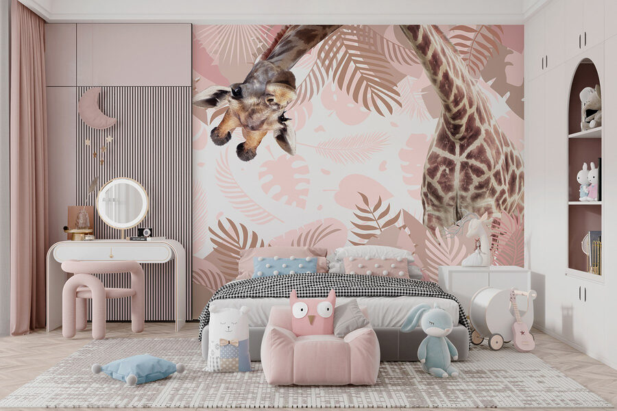 Giraffe met een patroon van bladeren