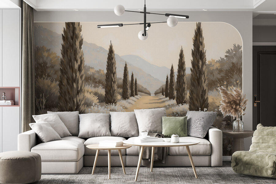 Landschap met bomen en bloemen