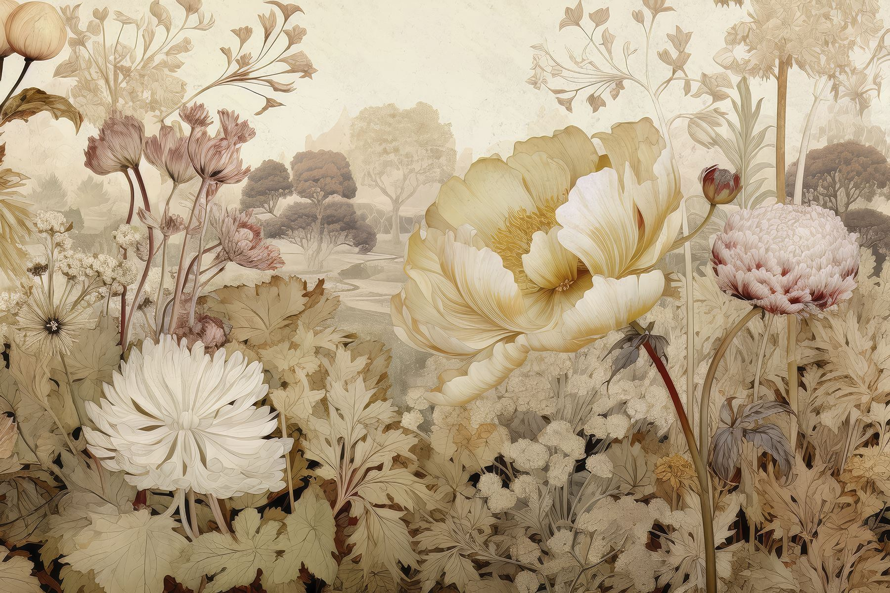 Delicate bloemen in gedempte tinten w03663p - Delicate bloemen in gedempte tinten
