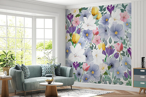 Groep bloemen met bladeren Groep bloemen met bladeren