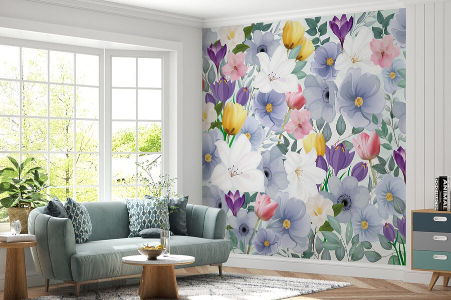 Groep bloemen met bladeren