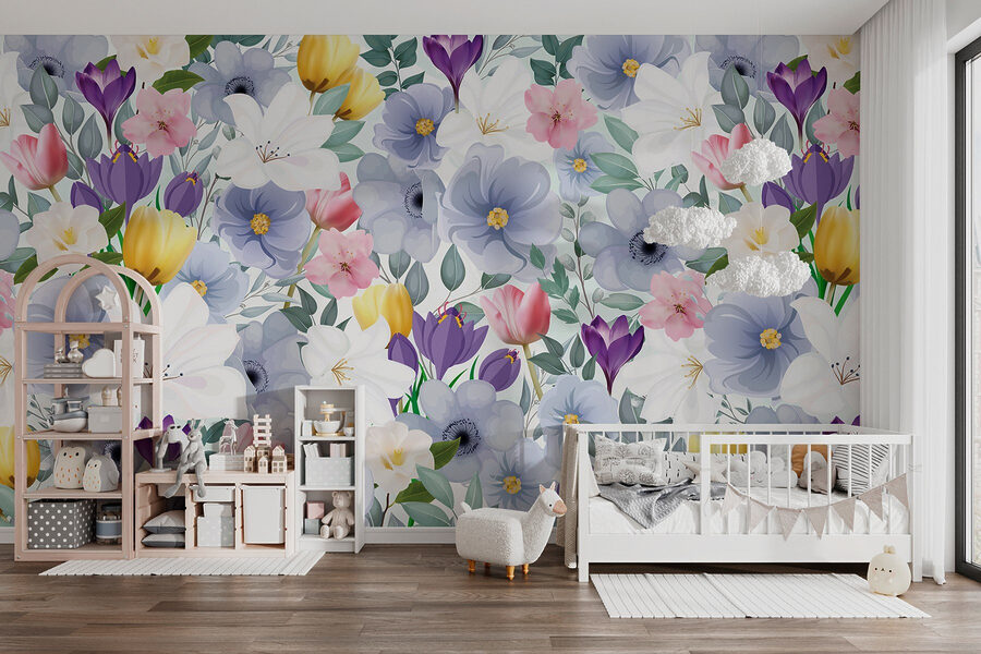 Groep bloemen met bladeren