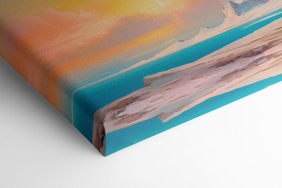 Schilderij van een berg en water