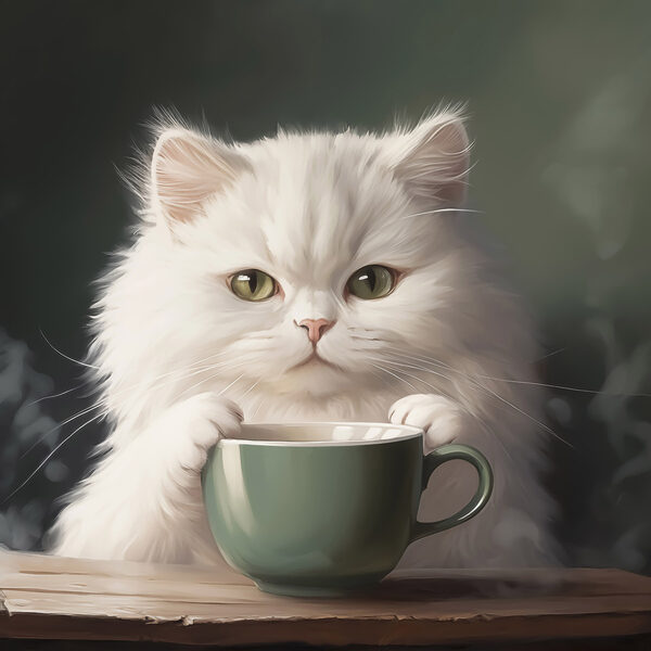 Cat holding a cup