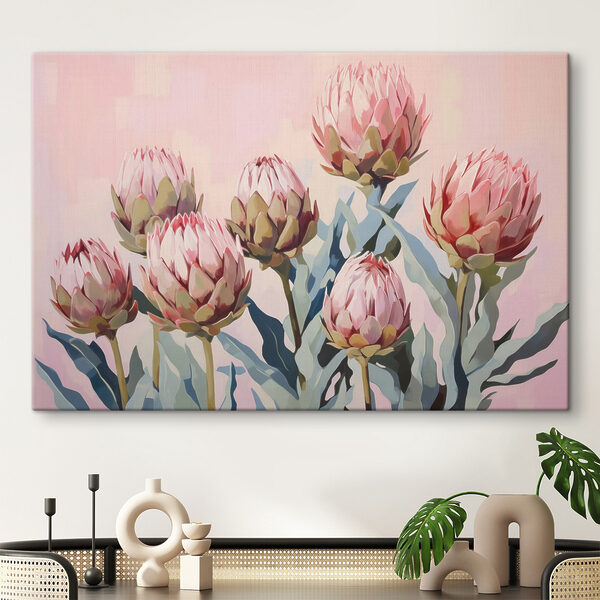 Schilderij van bloemen op roze achtergrond Schilderij van bloemen op roze achtergrond