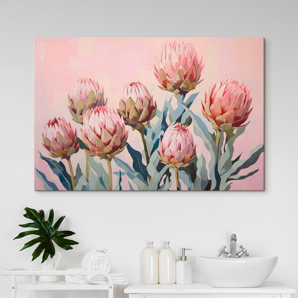Schilderij van bloemen op roze achtergrond Schilderij van bloemen op roze achtergrond