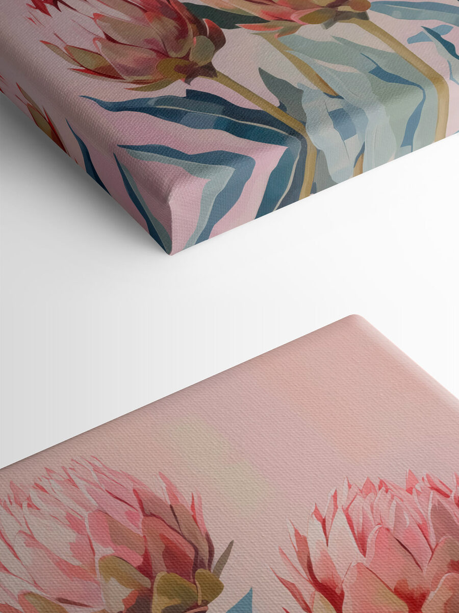 Schilderij van bloemen op roze achtergrond Schilderij van bloemen op roze achtergrond