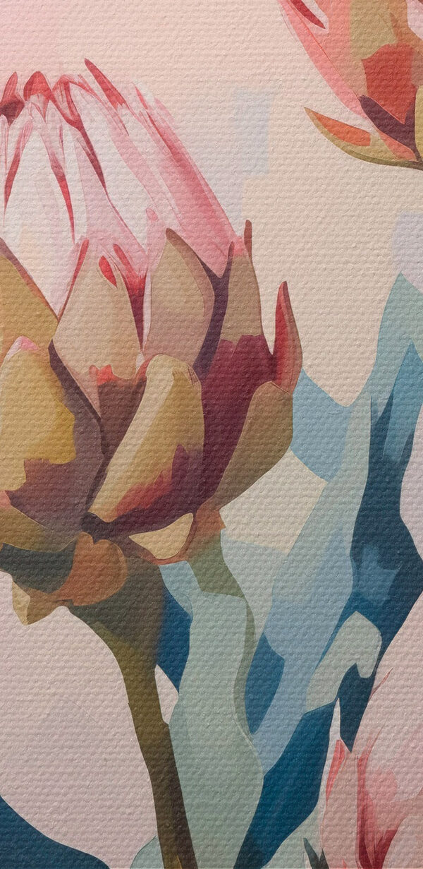 Schilderij van bloemen op roze achtergrond Schilderij van bloemen op roze achtergrond